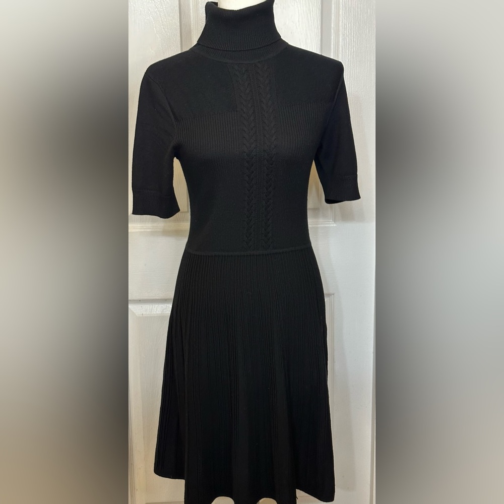 Barrow & Grove Dress Black Wool Midi Short Sleeve Cable Knit Dress Size Medium